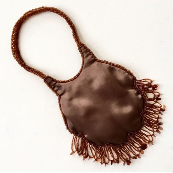 Satin Evening Bag with Beaded Handles and Fringe - Picture 4 of 5